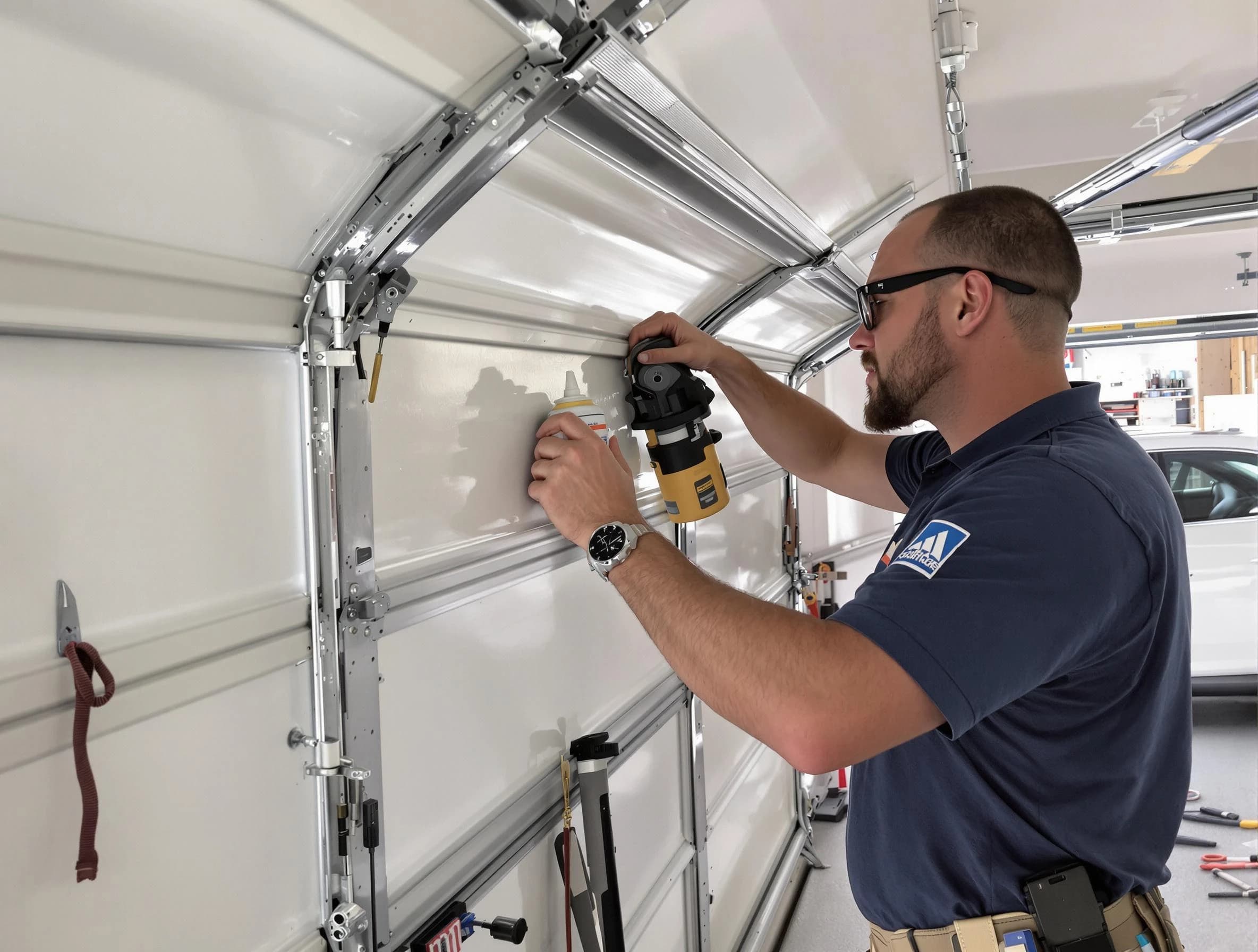 Brookfield Garage Door Repair technician performing comprehensive noise reduction service in Brookfield