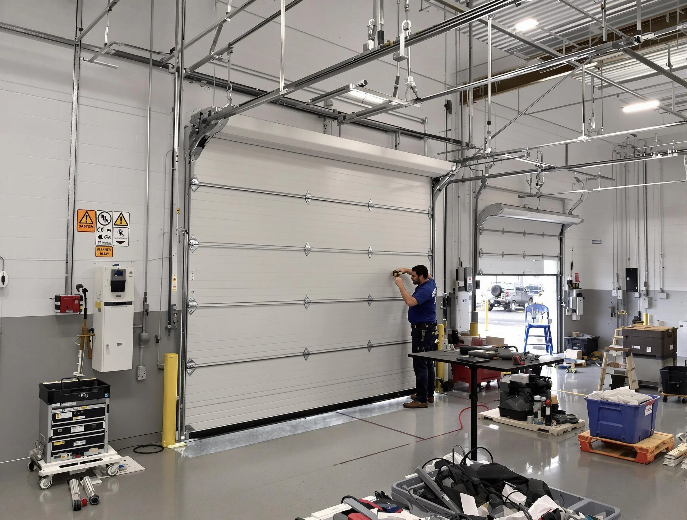Commercial garage door repair being performed by Brookfield Garage Door Repair expert in Brookfield