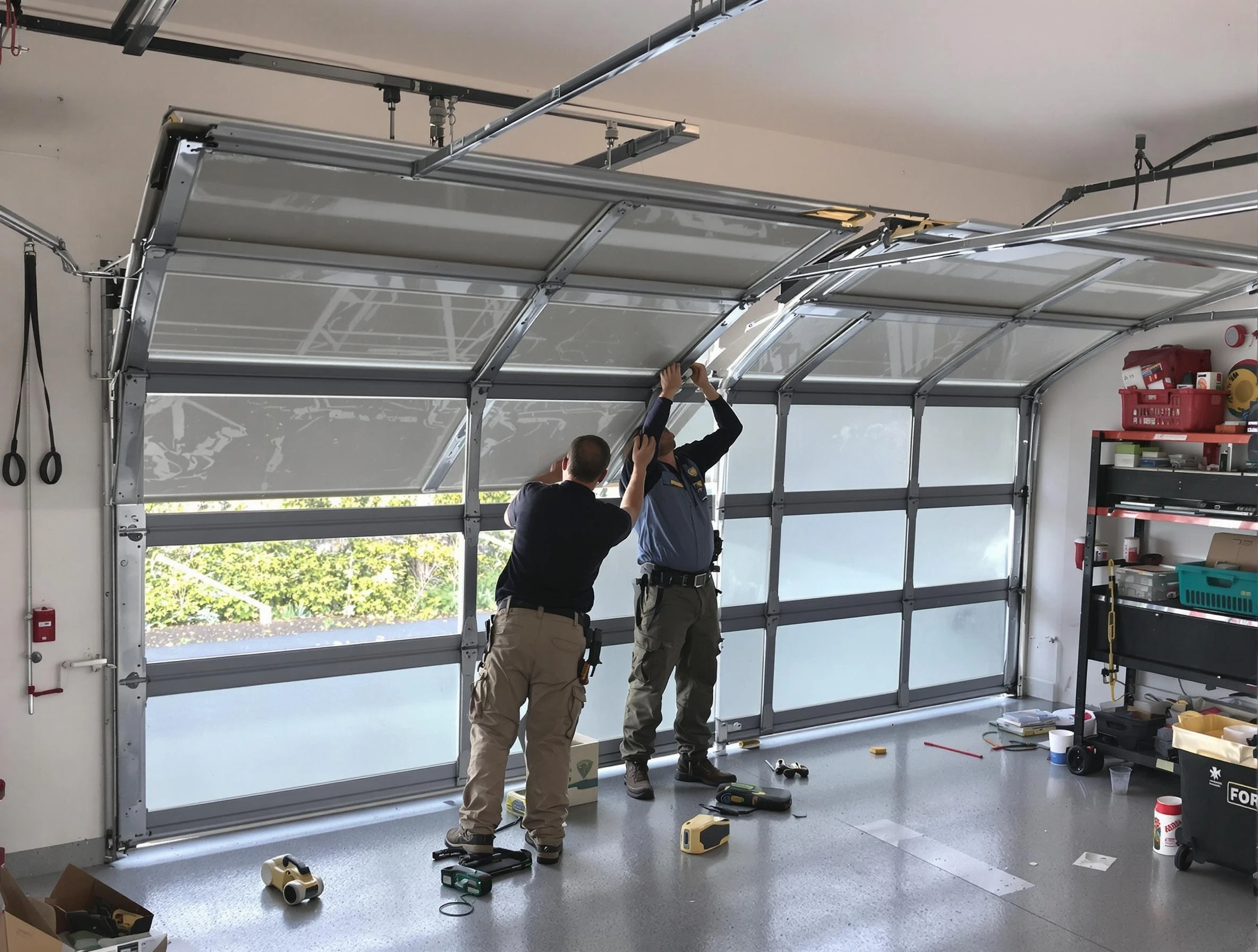 Brookfield Garage Door Repair expert performing precise panel replacement on Brookfield garage door