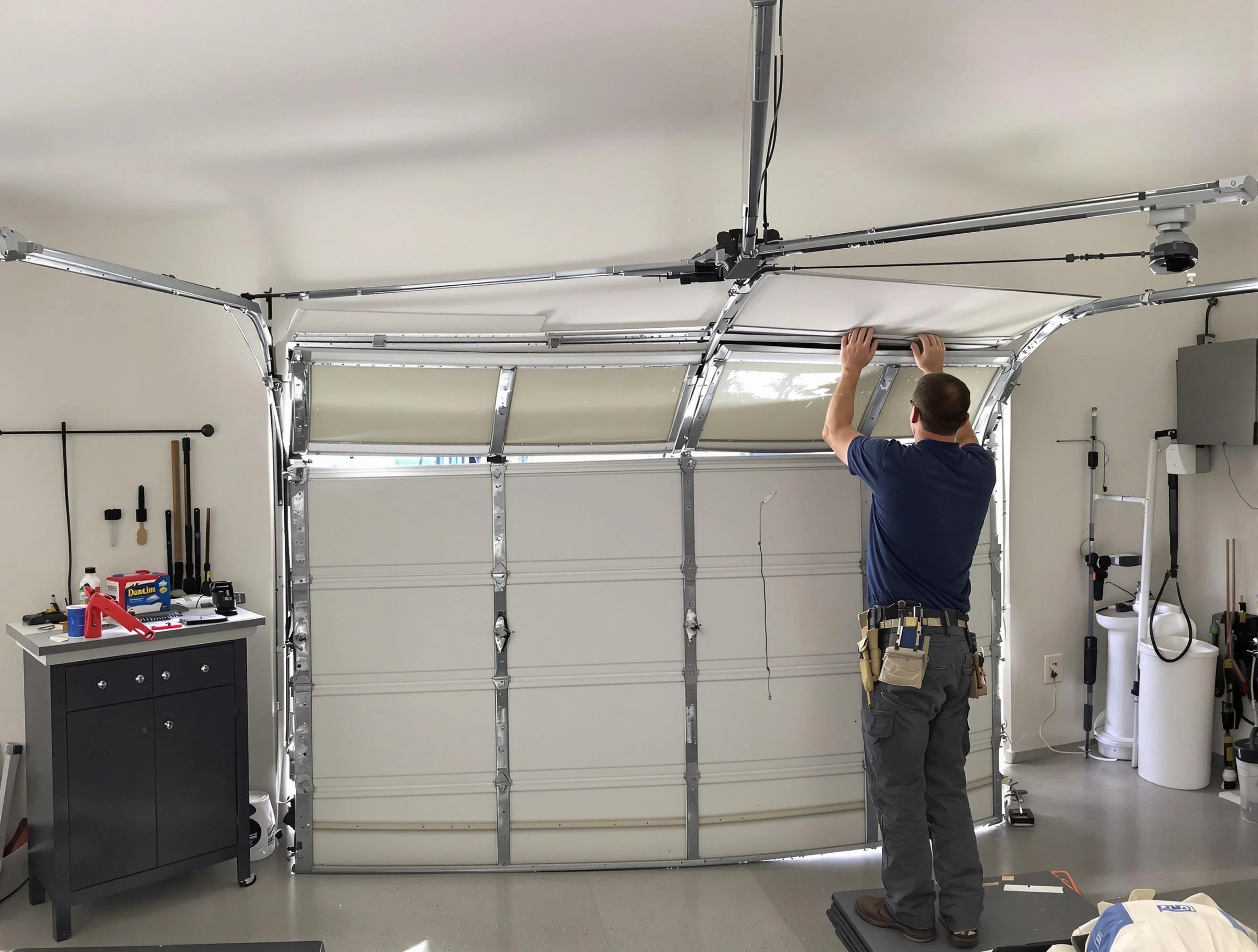 Brookfield Garage Door Repair specialist performing precise section replacement on Brookfield garage door